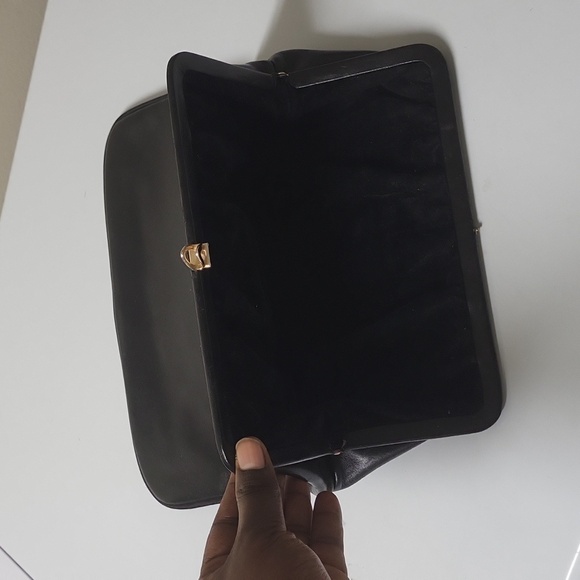 VINTAGE Foldable black Leather Clutch - Picture 3 of 16